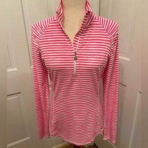 LILLY PULITZER Luxletic Justine Half Zip Pullover Pink White Stripe Sz M UPF 50+